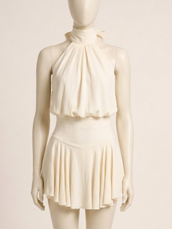 Cider Dresses & Skirts - Cider Creme A-Line Mini Dress Built-In Shorts High Neck Scarf Size M